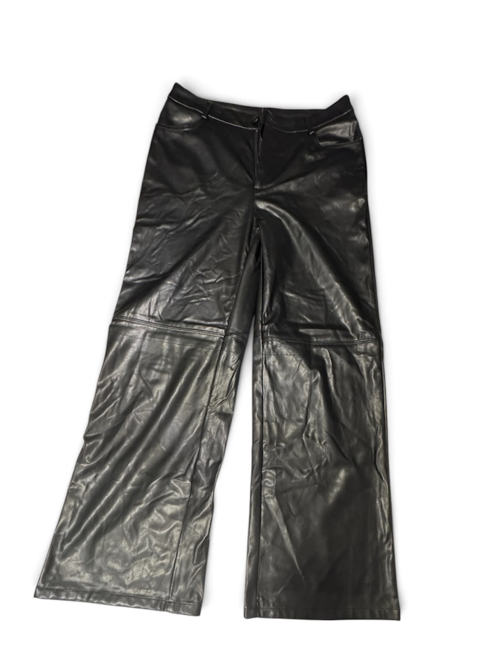 SHEIN Black Faux Leather Wide-Leg Trousers